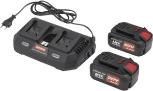 KIT CARICABATTERIE DOPPIO + 2 BATTERIE 20V. 4AH